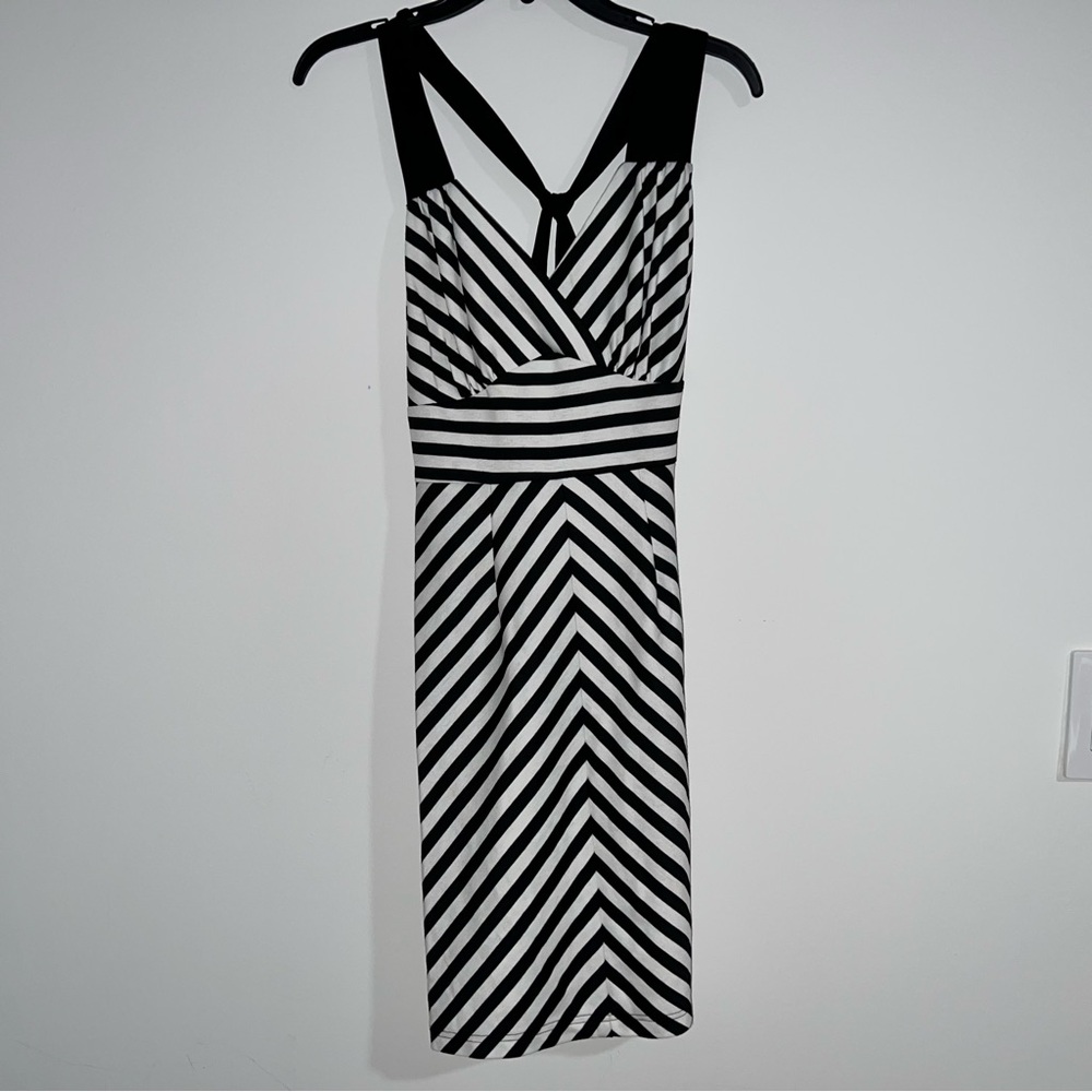 Stop Staring Black and White Chevron Midi Dress